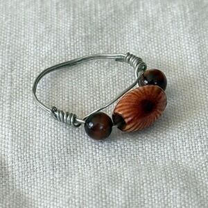 Wire Wrapped Ring Size 7 Brown Boho Artisan Wood Bead Handmade